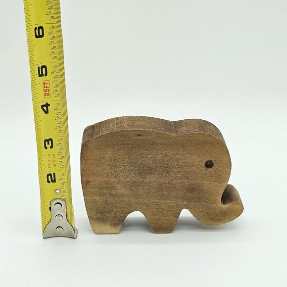 Vintage Hand Carved Wood Block Elephant Figurine Toy Signed Dated 80s Handmade - Picture 9 of 10